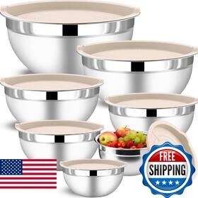 B0ffgjsks5 Funnydin 7 Piece Stainless Steel Mixing Bowls With Lids Set - Khaki Nesting Meta