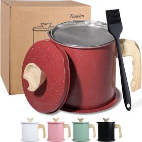 Strainer57oz Funvim 115575688899 Bacon Grease Container With Fine Mesh Red Iron Cooking Oil Storage