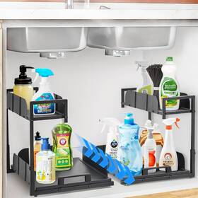 Cfj-241011 Fusehome Under Kitchen Sink Organizer 2 Tier Metal Pull Out Cabinet Sets-black