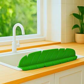 Gailete 722549835522 Silicone Kitchen Sink Splash Guard Banana Leaf Shape 16ftft X4.5ftft Green