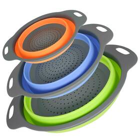 Gamtach 762949173077 Collapsible Silicone Colander Set Of 3 - Foldable Space-saving Design For Cam