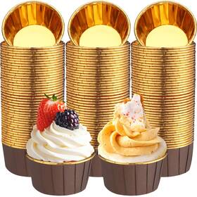 B0fc65c2bl Gandeer 300 Brown Gold Cupcake Liners Bulk Disposable Foil Muffin Cups 3.5 Oz