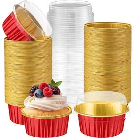 B0fcqq3p86 Gandeer 200pk 5oz Aluminum Foil Cupcake Liners With Lids Round Baking Cups