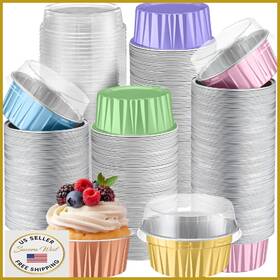 B0frfj8jpy Gandeer 200 Pack Aluminum Foil Cupcake Liners With Lids 5 Oz Round Baking Cup D