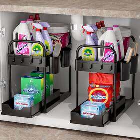 Uso55 Gemwon Under Sink Organizer 2 Tier Black Sliding Pack-black Black-2 Pack