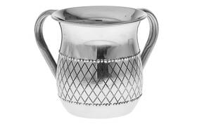 Gifts Plaza 722815643103 D Judaica Stainless Steel Wash Cup Geometric Pattern Negel Vasser Silver