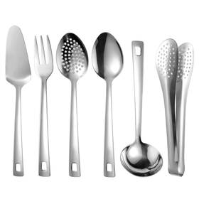 Su-047-6p Gogosprint 6 Pcs Stainless Steel Serving Utensils Metal 10 Inch Kitchen Utensil Set Hos