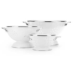 Golden Rabbit 619199993330 Enamelware Set Of 3 Colanders 1qt Quart And 5qt Solid White Textured