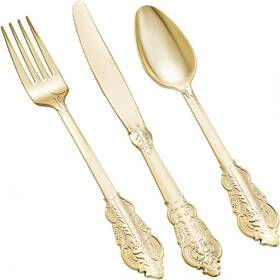75pc-gold Goodluck 75 Pack Gold Plastic Silverware Set Heavy Duty Disposable Cutle 75pc-gold Goodluck 75 Pack Gold Plastic Silverware Set Heavy Duty Disposable Cutle