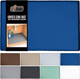 Gorilla Grip 840316715294 Waterproof Silicone Under Sink Mat With Raised 46 Inch W X 22 L Blue