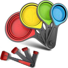 Grandfort 689585056444 Collapsible Silicone Soft Measuring Cups And Spoons 8 Pieces Red