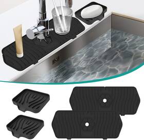 Wevx20 Gwsnio 4 Pcs Kitchen Sink Splash Guard And Soap Tray Silicone Faucet Black