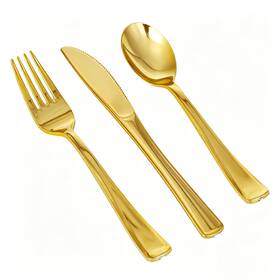 Gold-50 Gzfunteng 150pcs Gold Plastic Silverware Heavy Duty Disposable Cutlery Set I
