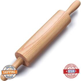 B082hcz44z Helferx Wooden Rolling Pin 17.6 Inch With Rotating Ergonomic Handles Classic Beech Woo
