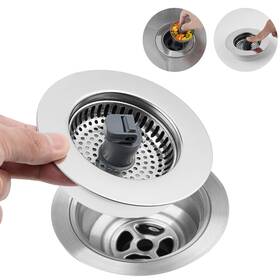 1phkd-21a8-c Hibbent 3 In 1 Kitchen Sink Drain Strainer Stainless Steel Wrapped Shell Stopp