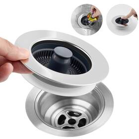 1phkd-220-001-c Hibbent 3 In 1 Kitchen Sink Drain Strainer Stainless Steel Wrapped Shell Stopp