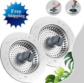 2phkd-218-c Hibbent 2pk Universal 3 In 1 Kitchen Sink Drain Strainer With Stopper Anti-clogging