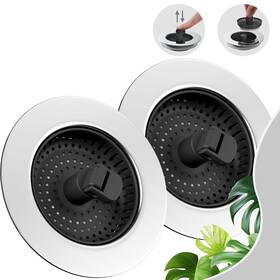 2phkd-228-02bk Hibbent 2 Pack Universal 3 In 1 Kitchen Sink Drain Strainer With Stopper