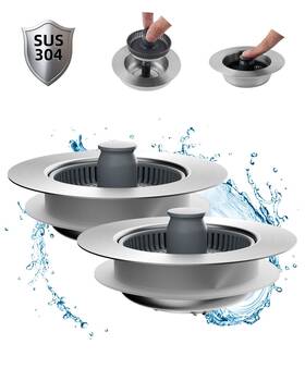 2phkd-sb0120p-001 Hibbent 2 Pack Upgraded 3 In 1 Kitchen Sink Drain Strainer And Stopper Combo