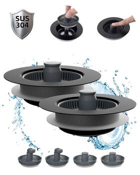 2phkd-sb0120p-ba02-001-mb Hibbent 2 Pack Upgraded 3 In 1 Kitchen Sink Drain Strainer And Stopper Combo