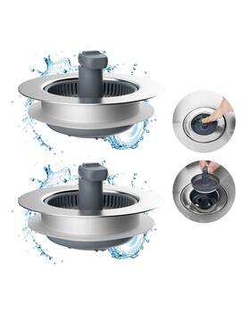Ca2phkd-bb0228z-001 Hibbent 3 In 1 Kitchen Sink Drain Strainer And Stopper Combo Chrome Stainless Steel