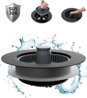 Hkd-sb0120p-001-mb Hibbent Upgraded 3 In 1 Kitchen Sink Drain Strainer And Stopper Combo Stainless