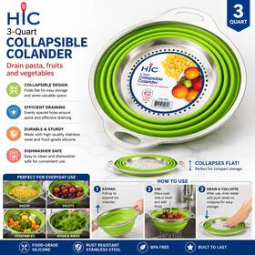 30034 Hic 3-quart Collapsible Colander Bpa Free Dishwasher Safe Stainless Steel 30034 Hic 3-quart Collapsible Colander Bpa Free Dishwasher Safe Stainless Steel