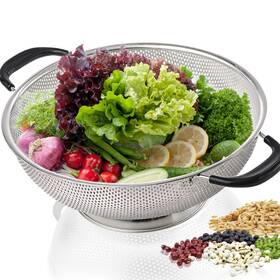 Hiffion 770264143415 5 Quart Colander 18/8 Stainless Steel Silicone Handle Easy Grip Micro-p