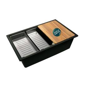 Highpoint Collection 850013844500 30 Inch Black Kitchen Sink Cutting Board Colander And Rinse Tray Drop In Or