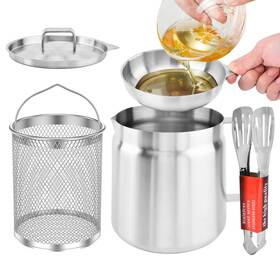 Hk02698 Hkztuy 68 Oz 2-in-1 Stainless Steel Oil Filter Pot With Strainer Frying Basket And Se