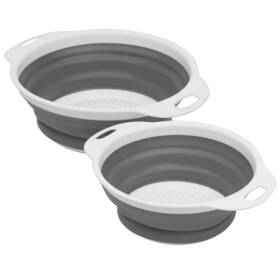 Dc47847 Home Basics 2 Piece Set Silicone Folding Collapsible Colander Strainer Gray