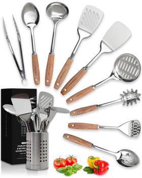 Hhus0182 Home Hero Stainless Steel Kitchen Utensils Set - Wood Handle Nonstick Stainle