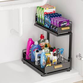 Tier-1 Homecoldfls Uso-2 Under Sink Organizer 2-tier Pull Out Cabinet Double-layer Black