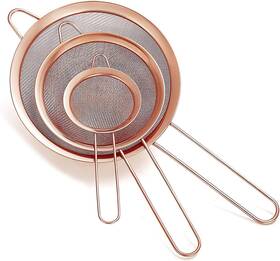 Homquen 313054988973 Copper Fine Mesh Strainer 3 Pieces Set Rose Gold Flour Sifter For Baking Stain