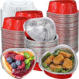 B0ckqyp87j Honeydak 200pc 6oz Heart Shaped Aluminum Foil Cake Pans With Lids - Red/silver