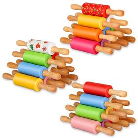 B0f6lt5lcr Honglida Mini Silicone Rolling Pin For Kids Non-stick Wood Handle 9 In - 30 P