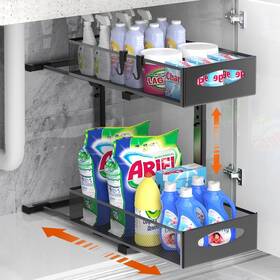 P723314198903 Housolution Under Sink Organizer 2 Tier Metal Pull Out Storage 1 Pack Black