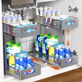Medium-8.85in Housolution P723314234182 2 Pack Under Sink Organizer Wide Gray