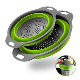 Howoon 772467795576 Basket Collapsible Colander Set Of 2 Round Silicone Kitchen Strainer - 1 Larg