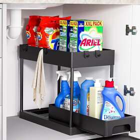 Huggiecart 768477423387 Under Sink Organizers And Storage 2 Tier Kitchen Black