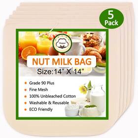 B09vsvxr6t Huppar Nut Milk Bag Cheesecloth 100% Unbleached Cotton Straining Reusable 14x14 Inch 5pcs