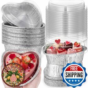 B0fwkchqh3 Hushee 36 Pcs 12 Oz Valentines Day Heart Shaped Cake Pan With Lid 5.5 Inch Alum
