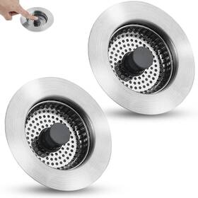 Hysteelsteel11a0p-2p-bn Hygie Rinse All Metal Sink Drain Strainer For Kitchen 2pack Pop Up 3-in-1 Stopp