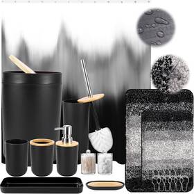 Iz0124 Imucci Bathroom Accessories Black Bath Set Shower Curtain Rug