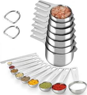 Mc-0912 Ishetao 17 Pieces Measuring Cups And Spoons Set 7 9 With Spout Silver
