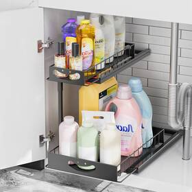 Sink-001 Jaq Under Kitchen Sink Organizer 2 Tier Metal Black-1-pack