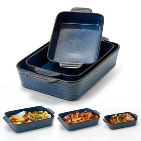 B0fk54lgsn Jemirry Kiln-transformed Blue Ceramic Baking Dish Set Of 3 Casserole Dishes For Oven S