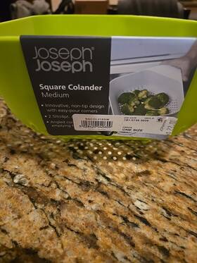 Joseph 028420040609 Square Colander Easy Pour Green Dishwasher Safe 2.5 Ltr Handle