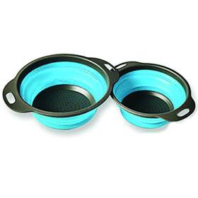 Joystar 639853487876 Collapsible Kitchen Colander Set 2pcs Folding Strainers Blue Rubber Basket