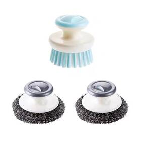 Jriqh 741421610927 2pcs Stainless Steel Wool Scrubber With Handle And 1 Pcs Dish Brush Heavy Dut